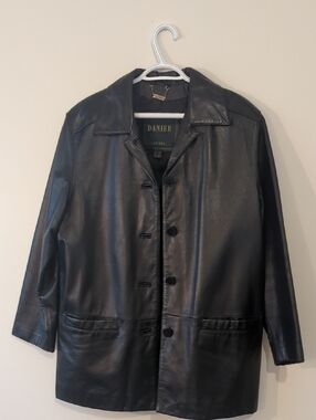 Danier Vintage Oversized Black Leather Button-Front Coat